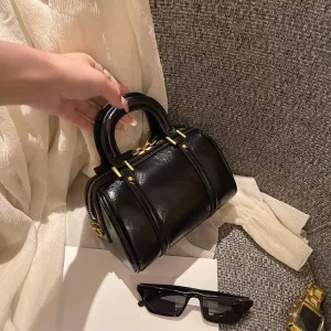 Retro Soft Leather Womens All-Match Cylinder Crossbody Bag Light-Luxury Handheld Single Polyester