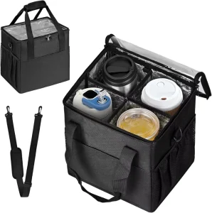Reusable Coffee Cup Carrier 4 Cup Portable Tote Bag Drink Holder with Delivery Shoulder Strap
