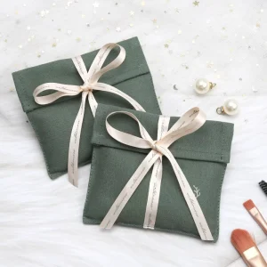 Reusable Custom Logo Printed 8Oz Canvas Envelope Dust Bag Ribbon Cosmetic Gift Packing Cotton Envelope Jewelry Pouch Custom