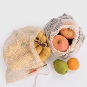 Reusable Natural 100% Cotton Mesh Drawstring Gauze Bags for Fruits and Vegetables