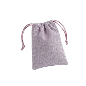 Reusable Velvet Custom Small Velvet Gift Bag Pink Glitter Drawstring Pouch Luxury Jewelry Packaging Dust Bag