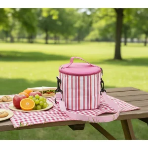 Round Tote Insulated Waterproof 600D Lunch Bags with Shoulder Strap Zipper Closure Portable Travel Office School Women Men