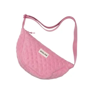 Royal Fair Custom Blush Pink Terry Cloth Quilted Waffle Crossbody Bag Half Moon Casual Sling Adjustable Teddy Mini Shoulder Bag