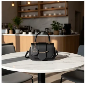 Saddle Shape PU Waterproof Top Handle Crossbody Bag Gold Tone Metal Bar Accent 3 Way Carry Handbag for Women Ladies Handbags