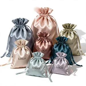 Satin Drawstring Pouch Storage Bag Custom Gift Packaging Jewelry Dust Proof Smooth High End Feel