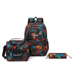 Schoolbag 3 Piece Large Capacity Backpack Thermal Insulated Lunch Bag Casual Pencil Bag Durable Water Resistant