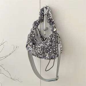 Sequin Zipper Handbag Pleated Trendy Hand-carrying Single-shoulder Korean Style Niche High-end Crossbody Bag