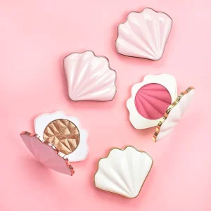 Shell Design Cruelty Free Vegan Blush and Highlighter Palette with Matte Natural Finish and Smooth Non Flying Texture