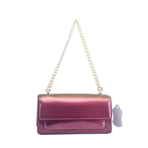 Shiny Burgundy Women’s Shoulder Bag Chain Strap Handbag Convertible to Crossbody