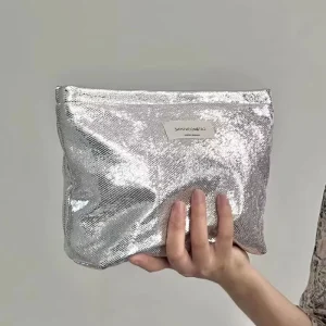 Shiny Sequins Makeup Orgnaizer Portable Glittering Toiletries Skincare Storage Pouch for Women Zippered and Stylish