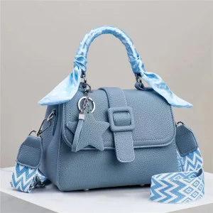 Silk Scarf Top Handle Small Square Shoulder Bags PU Leather Handbags Ladies Purses