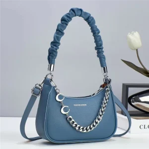 Simple Casual Lychee Pattern Crescent Chains Crossbody Bags Trendy Woman Handbags