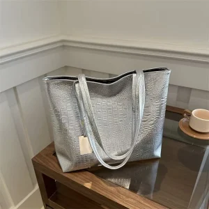 Simple Crocodile Pattern Pu Shoulder Bags for Women Large Capacity Ladies Shopping Tote Versatile Solid Color Female Handbags