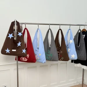 Simple Embroidered Woolen Vest Shoulder Bag Women’s Large Capacity Double Shoulder Straps Magnetic Closure