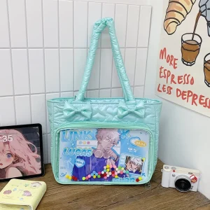 Simple Fashion Solid Color Pleated Cartoon Large Capacity Single Shoulder Women’s Polyester Lining Zipper Closure Pain Bag