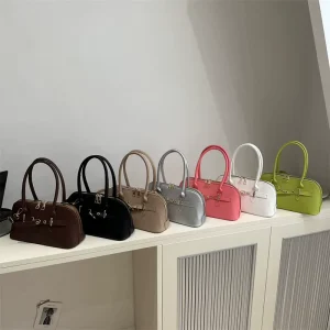 Simple Fashion Solid Color Retro Commuting Early Autumn Large Capacity PU Nylon Lining Zipper Underarm Crossbody Handbag for