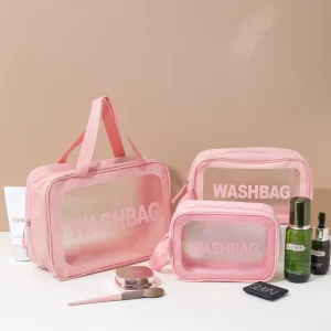 Simple Lovely pink Custom logo Makeup Bag Cosmetic & Toiletry Bags Cosmetic Bag with Zipper for Girls Women for Travel Swimming
