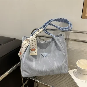 Simple Solid Color Women Shoulder Bags Versatile Ladies Large Capacity Tote College Style Portable Female Handbag with Scarf