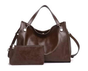 Simple and High end Vintage Women’s Genuine Leather Shoulder Bag and Handbag Large Capacity Long Genuine Leather Wallet