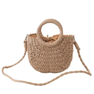 Single Handle Open Straw Beach Bag Woven Tote Basket Large Capacity Summer Fashion Vintage Handbag for Women
