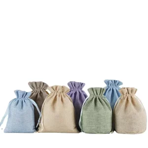 Small Natural Color Round Bottom Drawstring Jewelry Pouch Burlap Linen Jute Sack Packaging Bag
