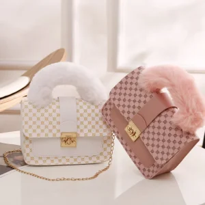 Small Plaid Printed Women’s Crossbody Shoulder Bag Ins Plush Chain Lock Handbag
