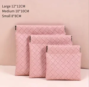 Small Self Closing Handmade Fashionable PU Leather Jewelry Pouch Diamond Pattern for Purse Mini Cosmetic Bags for Lipstick