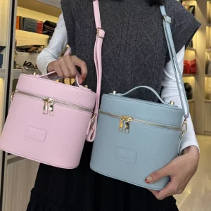 Soft PU Leather Portable Handle Ladies Beauty Vanity Bag for Travel Double Zip Cosmetic Storage Makeup Bag