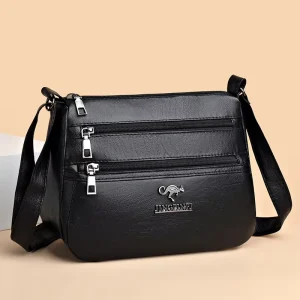 Soft Textile PU Fashion Women’s Crossbody Bag Multi Layer Large Capacity Zipper Closure Single Shoulder Polyester Lining