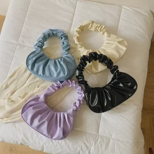Solid Color Cloud Pleated Bag Women’s Armpit Bag Sweet Shoulder Bag