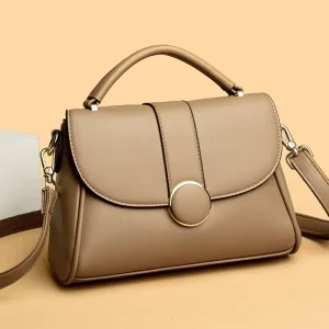 Solid Color Flap Bag Womens Handbag Simple Mom Casual Crossbody Soft Leather Zip Single Strap Shoulder Bag