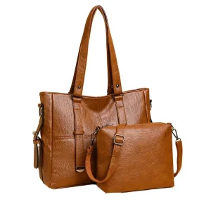Solid Color Ladies PU Vintage Waterproof Anti-Theft Embroidery Tote Shoulder Crossbody Bag Large Multi-Use