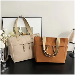 Solid Color Large Capacity Durable Shoulder Bag Fashion Ladies Simple Nylon Tote Bag Casual for Shopping Travel