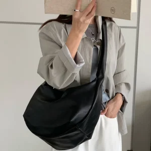 Solid Color PU Leather Women’s Shoulder Bag High Capacity Vintage Female Crossbody Bags Korean Style Portable Ladies Handbags