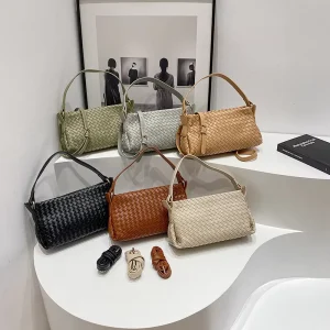 Solid Color Weaving Design Handbags Soft Pu Leather Hand Bags Women Shoulder Bags