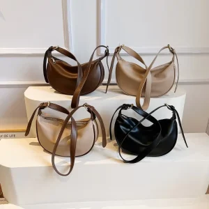 Solid Color Women’s Zipper Single Strap Shoulder Bag New Trend Simple Underarm Soft PU Crossbody Versatile Dumpling Bag