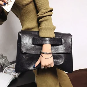 Solid Crossbody Bags Leather Handbag Soft Envelope Clutch With Shoulder Strap