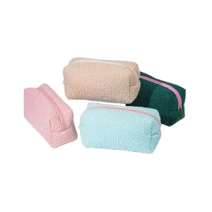 Solid Fluffy Pouch Soft Velvet Cosmetic Makeup Bag for Women Lightweight Travel Storage Zipper Stock Ready to Ship