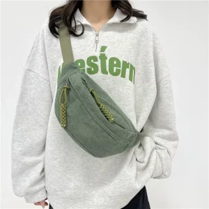 Sports Women Waist Bag Corduroy Travel Crossbody Fanny Pack Stylish Outdoor Cell Phone Bag