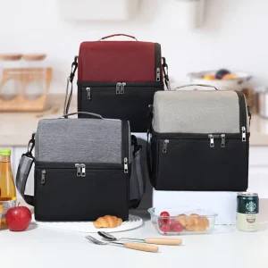 Spot Color Matching Oxford Cloth Double Compartment Fresh Ice Lunch Bag Insulation Unisex Design Zipper Water Resistant 4