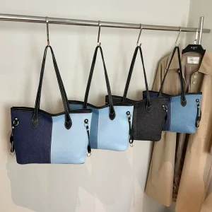 Spring New Arrival Korean Style Niche Patchwork Denim Tote Bag Fashion Minimalist Shoulder Bag for Women Office Daily Use