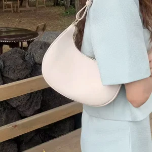 Spring Summer Designer Half-Moon Underarm Bag Urban Simplicity Simple Versatile French Double Strap Zipper Luxury Women Bag