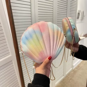 Spring Trend Niche Design Middle Crossbody Bag Women Chain Detail Shell Shaped Handbag Single Strap PU Zipper Closure