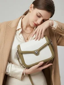 Spring Women’s Split Leather Crossbody Bag Retro Small Square Bag with Flap Urban Minimalist Style