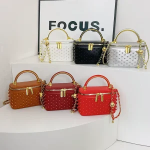 Square Box Design Chain Single Strap PU Leather Fashion Shoulder Bag for Women Luxury Designer Handbag for Party