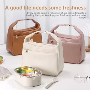 Square shaped Luxury Lunch Bag with PU Leather Aluminum Foil Insulation Ice Preservation Zipper Closure Portable Design