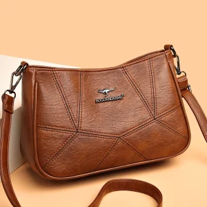 Stitched Soft PU Crossbody Bag Women Large Capacity Vintage Casual Everyday Ladies Shoulder Handbag
