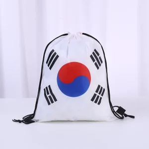 Stock Football Game National Flag Design Custom Logo Printed Portable Polyester Drawstring Bag for Soccer