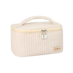 Stock New Soft Cream PU Durable Toiletry Bag Ladies Makeup Box Zipper Large Capacity Cosmetic Bag
