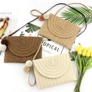 Straw Fashion Lady Clutch Purse Autumn Summer Crossbody Bag Portable Single Strap Shoulder Bag Envelope Wallet Handbags